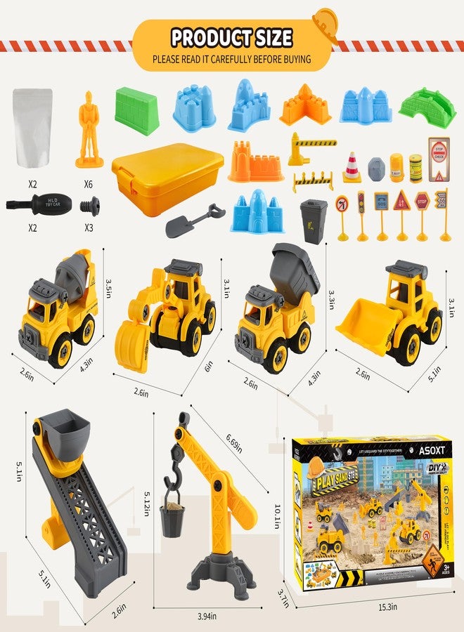 Asoxt 43-Piece Construction Sensory Playset - 2 lbs Play Sand, 4 DIY Trucks, Crane & Road Signs - Creative Sandbox Toy for Kids Ages 3+ - Image 2
